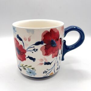 Dolly Parton Red Poppy Mug with Blue Flowers On White Blue Handle